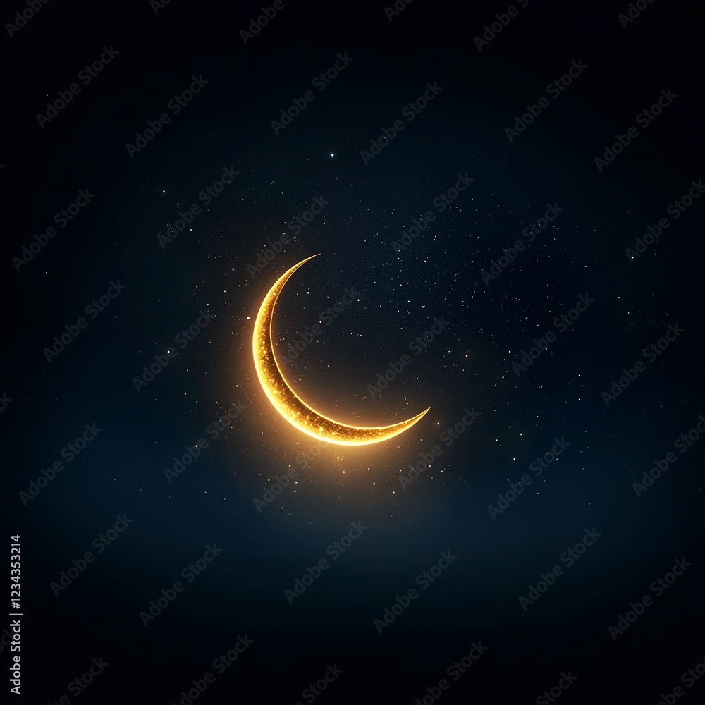 Fototapeta premium Glowing Crescent Moon in a Starry Night Sky