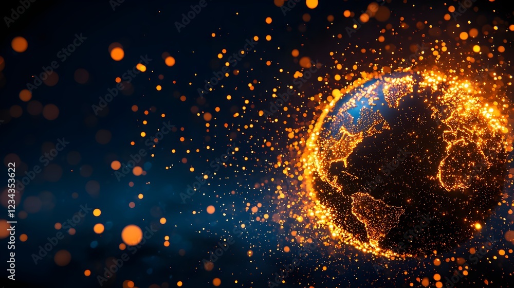 Glowing Earth with Fire Particles Glowing Earth with Fire Particles