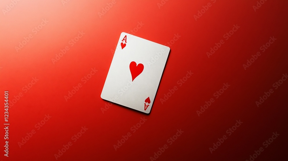 Red Ace of Hearts card on red background, gambling concept Red Ace of Hearts card on red background, gambling concept