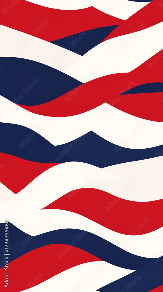 Naklejka premium Abstract red, white, and blue wavy pattern