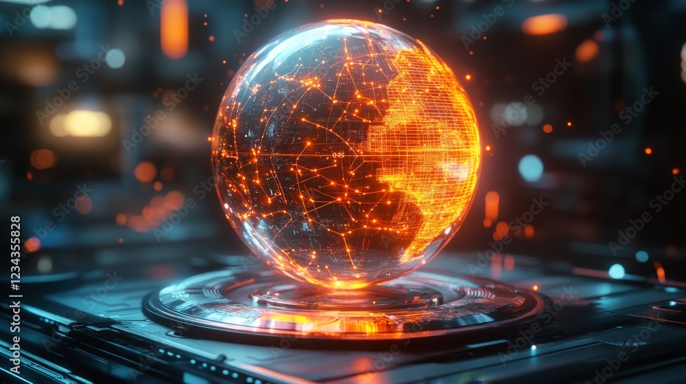 A glowing digital sphere with intricate connections, symbolizing futuristic technology and global connectivity. A glowing digital sphere with intricate connections, symbolizing futuristic technology and global connectivity.
