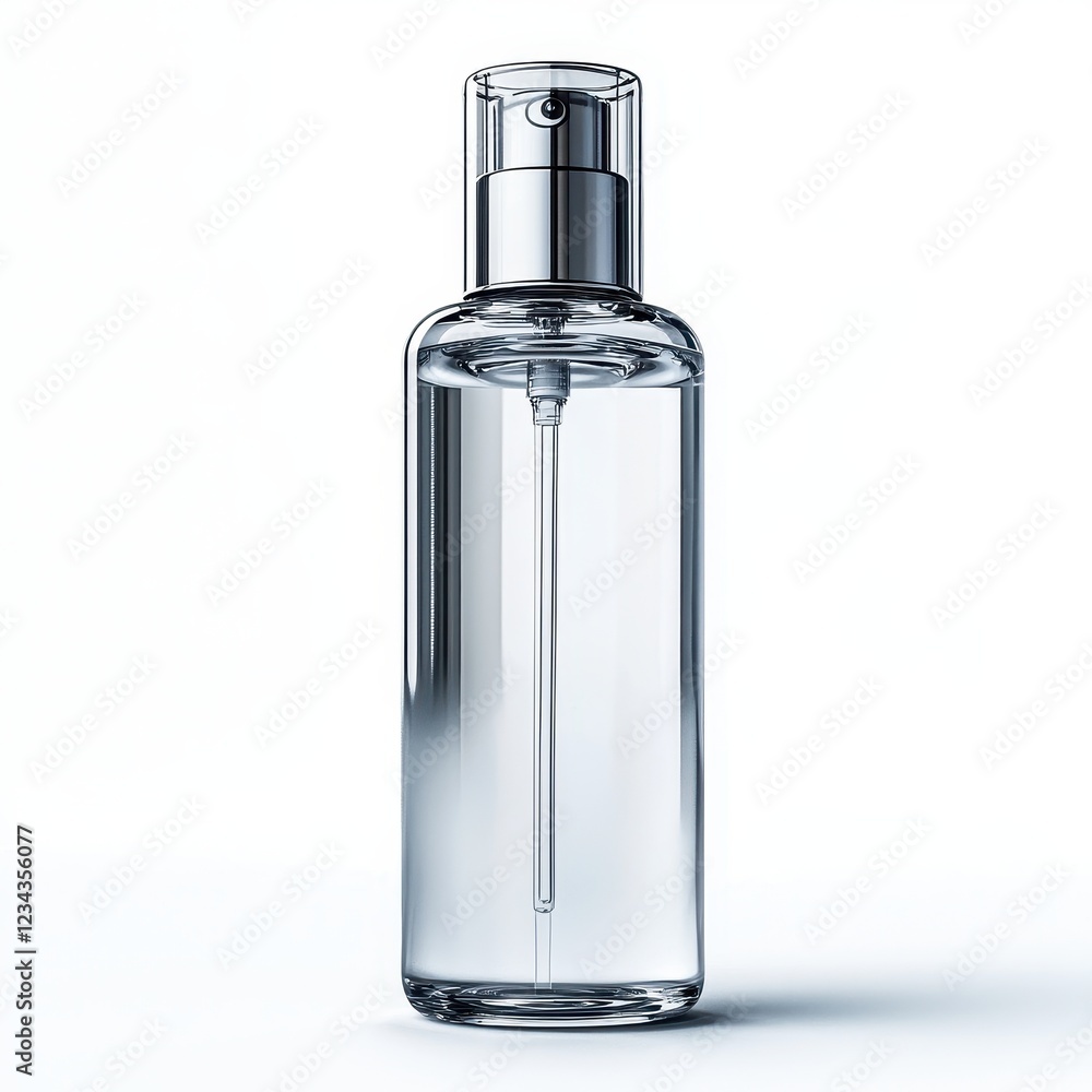 Minimalist transparent spray bottle on white background for skincare and beauty products Minimalist transparent spray bottle on white background for skincare and beauty products