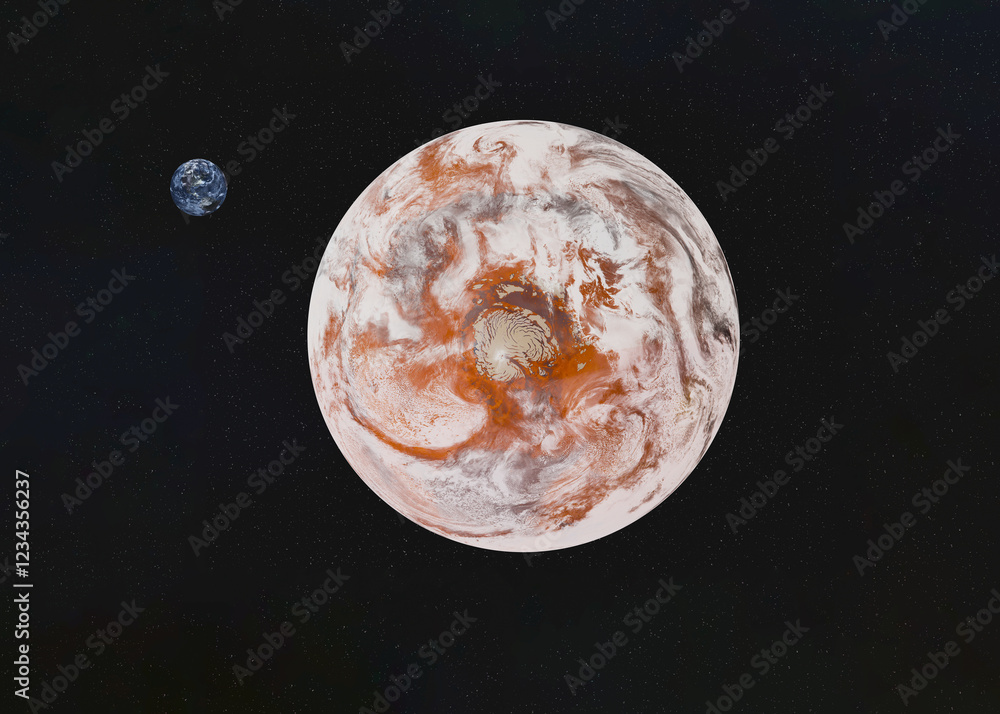 Two planets in space, one resembling Earth and the other a fictional, artistically rendered Mars planet. Elements of 3D rendered illustration were furnished by NASA.