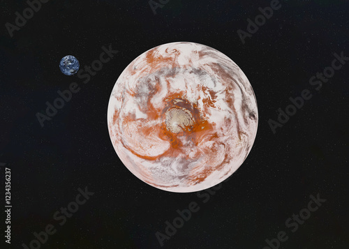 Obraz na płótnie Two planets in space, one resembling Earth and the other a fictional, artistically rendered Mars planet. Elements of 3D rendered illustration were furnished by NASA. w salonie