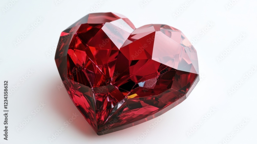 Two Sparkling Red Heart-Shaped Crystals on a Light Background Two Sparkling Red Heart-Shaped Crystals on a Light Background
