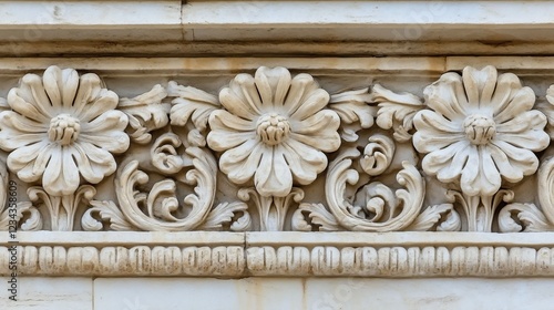 Intricate Stone Carving: A Detailed Close-Up of Ornate Floral Frieze
