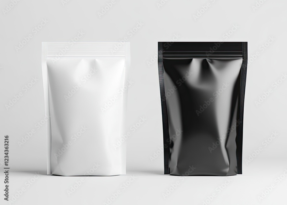 Vector white and black stand-up Pouch for coffee or food packaging mockup, isolated on a background, with a clipping path Vector white and black stand-up Pouch for coffee or food packaging mockup, isolated on a background, with a clipping path