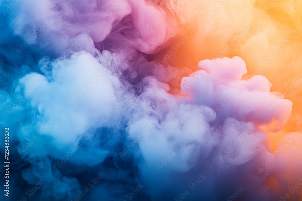 Naklejka premium Colorful smoke swirls create a captivating backdrop in vibrant hues of blue, purple, and orange