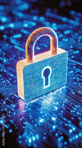 Digital security encryption padlock circuit board background photo