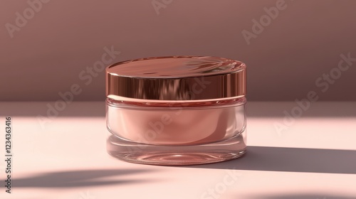 Elegant Cosmetic Jar Reflective Lid Soft Pink Surface photo