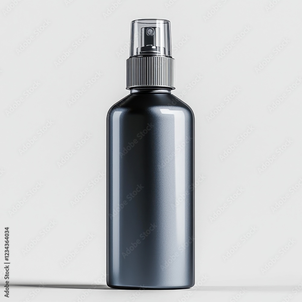 Minimalist black spray bottle on white background for product design and branding Minimalist black spray bottle on white background for product design and branding