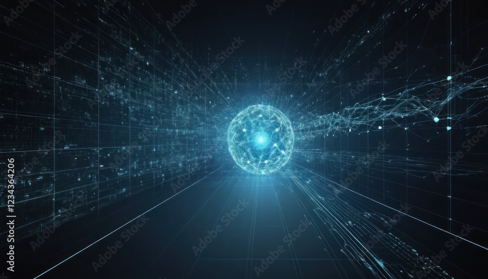 Naklejka premium Digital background perfect for tech processes, neural networks, artificial intelligence, data transfer and encryption, digital archives, sound and graphic presentations, science, education, etc. 