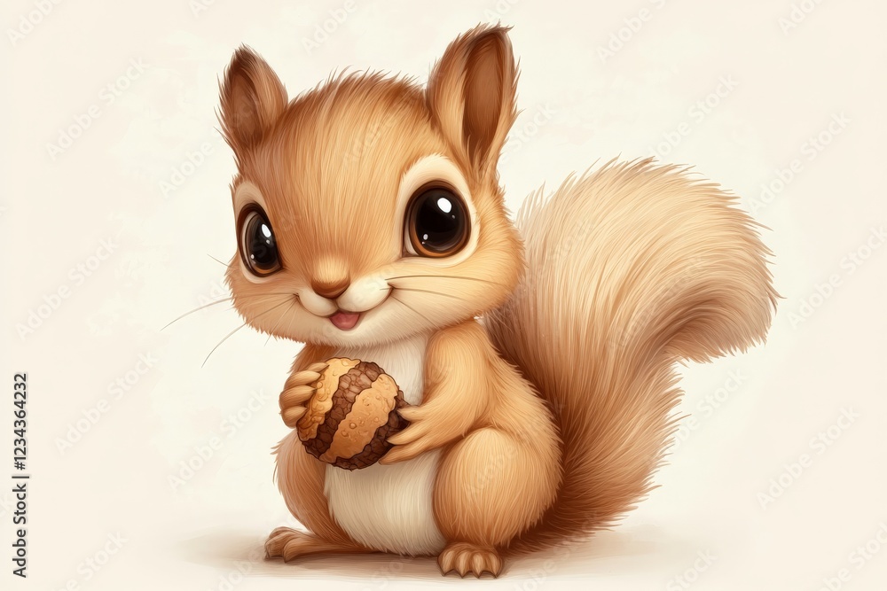 Cute squirrel holds a cookie in its paws, showcasing playful innocence in a whimsical design Cute squirrel holds a cookie in its paws, showcasing playful innocence in a whimsical design