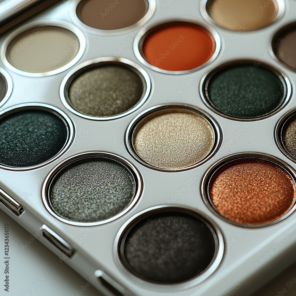 Colorful eyeshadow palette with metallic and matte shades for creative makeup looks Colorful eyeshadow palette with metallic and matte shades for creative makeup looks