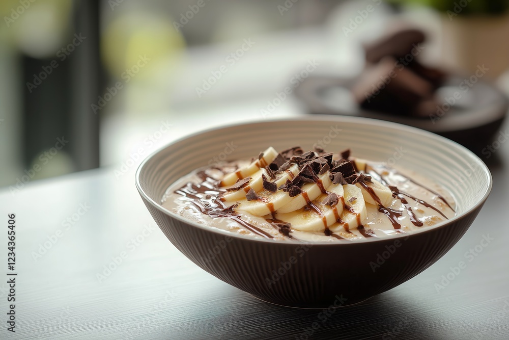A delicious oat bowl with banana topped with creamy peanut butter and rich chocolate, perfect for a nutritious breakfast or snack. A delicious oat bowl with banana topped with creamy peanut butter and rich chocolate, perfect for a nutritious breakfast or snack.
