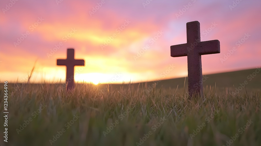 Sunset crosses field hope faith religion peace Sunset crosses field hope faith religion peace