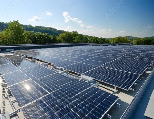 Eco-Friendly Future: Green Fields and Renewable Energy Sources, solar power plant, green energy, clean power, eco-friendly, sustainable, freen life, solar panels, generative ai