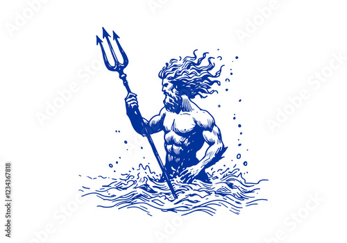 Poseidon hand drawn sketch vector
