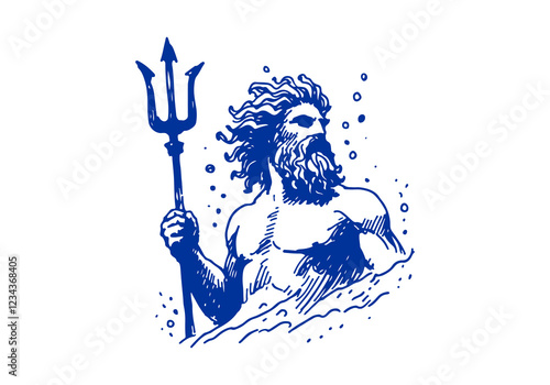 Poseidon hand drawn sketch vector