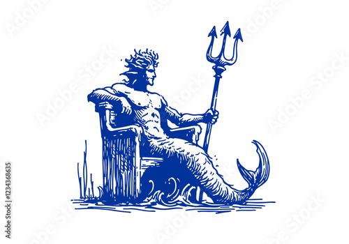 Poseidon hand drawn sketch vector