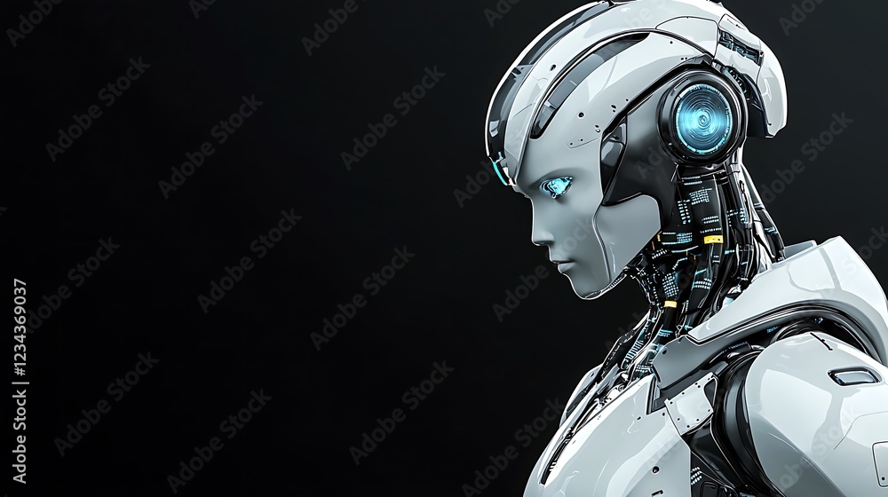 Fototapeta premium Advanced Female Robot Profile Dark Background
