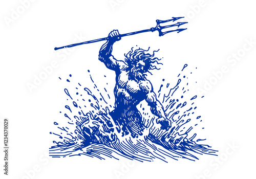 Poseidon hand drawn sketch vector