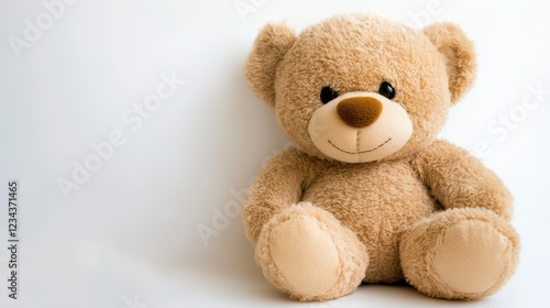 Teddy bear sitting on plain background