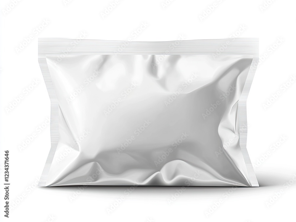 White blank plastic pouches for food and snacks, vector illustration, front view, white background. White blank plastic pouches for food and snacks, vector illustration, front view, white background.
