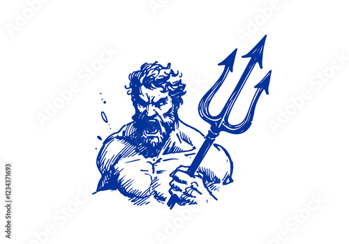 Poseidon hand drawn sketch vector
