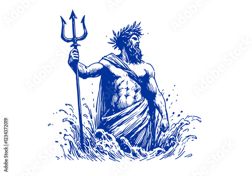 Poseidon hand drawn sketch vector