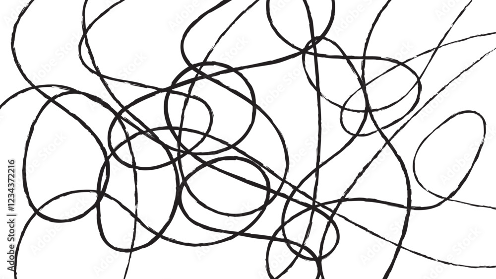 Abstract random line scribble chaotic pattern. Decorative random scribble pattern with tangled curved lines. Abstract wavy linear background outlines random chaotic lines vector illustration. Abstract random line scribble chaotic pattern. Decorative random scribble pattern with tangled curved lines. Abstract wavy linear background outlines random chaotic lines vector illustration.