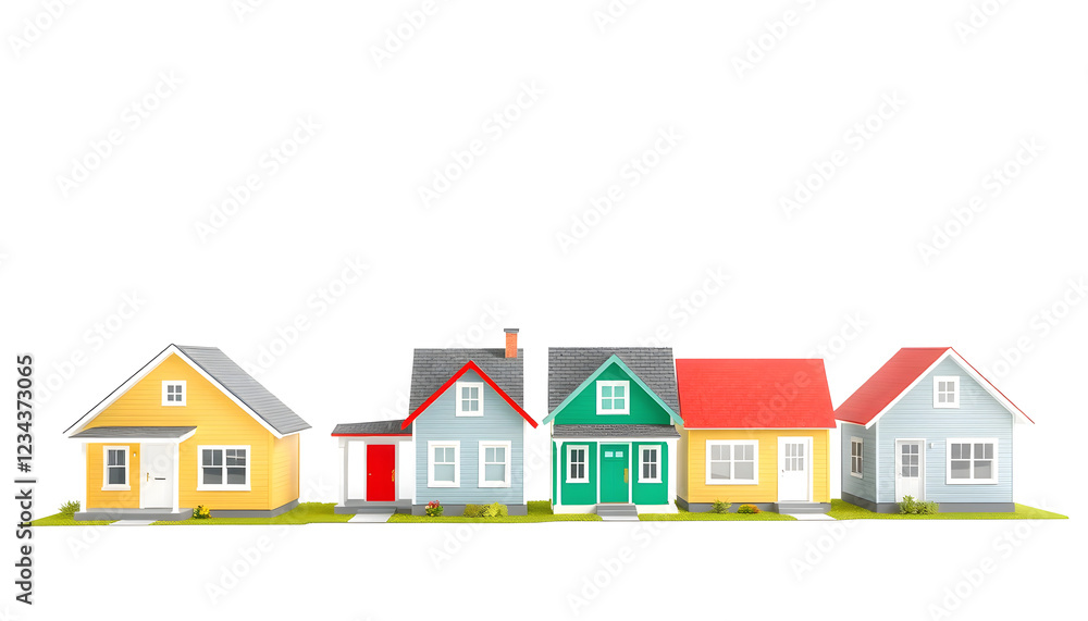 Isolated house set. Simple suburban house. Concept of real estate, property and ownership. Four different colorful houses , with white tonespng Isolated house set. Simple suburban house. Concept of real estate, property and ownership. Four different colorful houses , with white tonespng