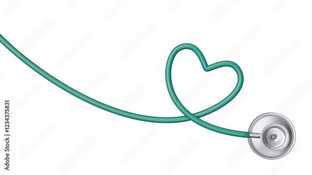 Medical stethoscope and heart isolated on white, transparent. Health care, love concept