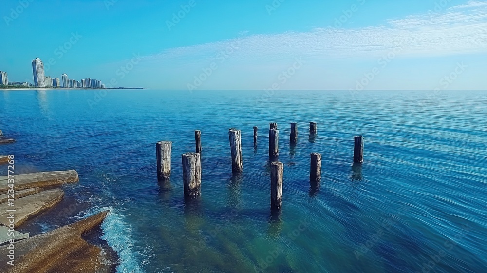 Calm blue waves lap against Lake Michigan. Calm blue waves lap against Lake Michigan.