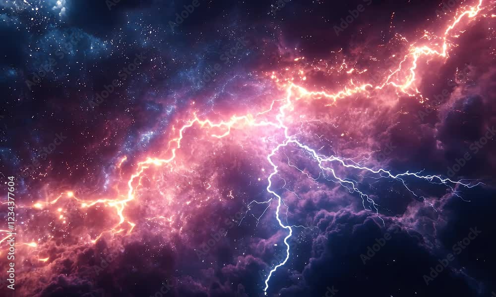 Stunning cosmic scene showcasing vibrant lightning streaks illuminating a colorful nebula in space Stunning cosmic scene showcasing vibrant lightning streaks illuminating a colorful nebula in space
