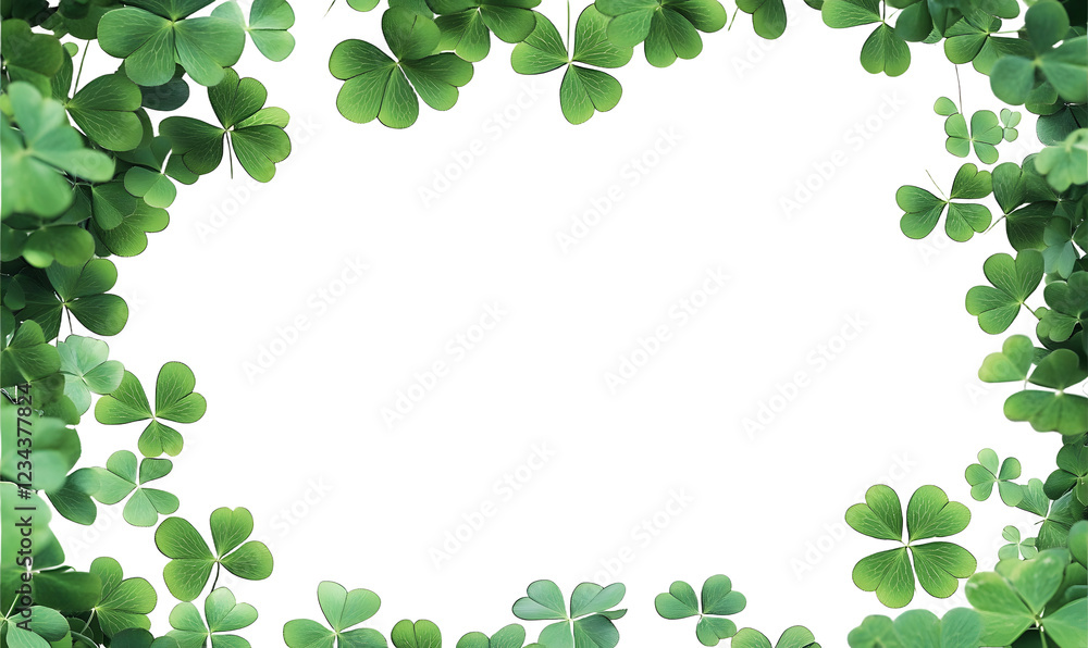 Green clover leaves forming a frame on a transparent background with copy space Green clover leaves forming a frame on a transparent background with copy space