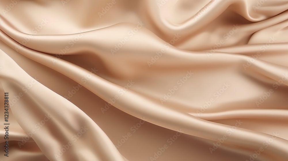 Obraz premium Luxurious Smooth Beige Fabric Drapery with Light Brown Tones Showcasing Soft Creases and Elegant Flow, Ideal for Various Design Projects