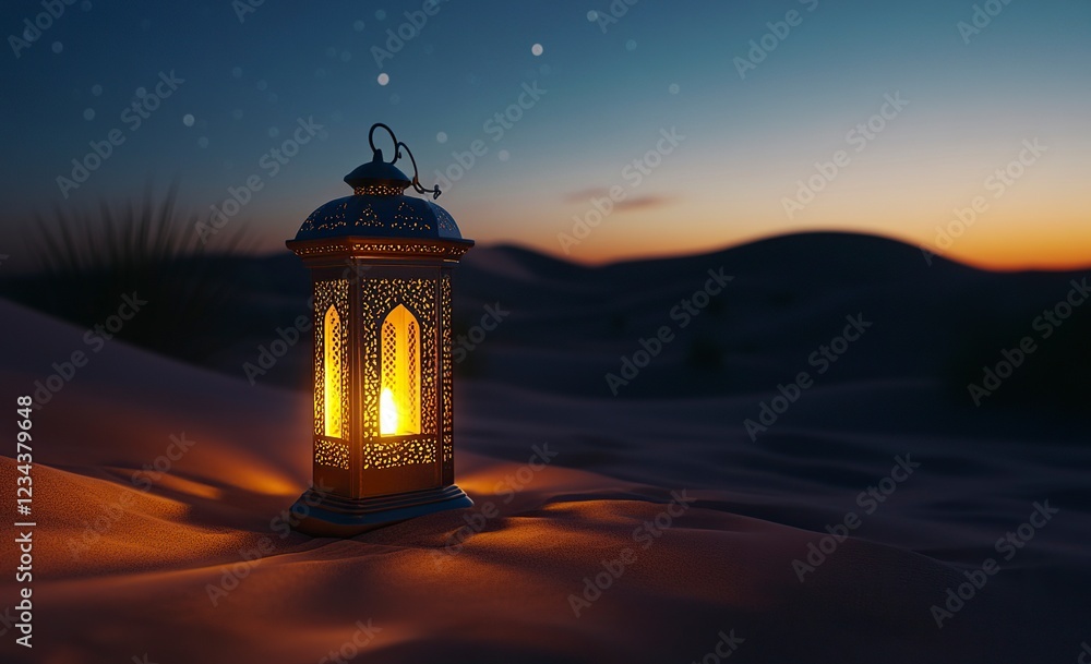 Glowing Lantern in Desert Sunset Landscape Photography Glowing Lantern in Desert Sunset Landscape Photography