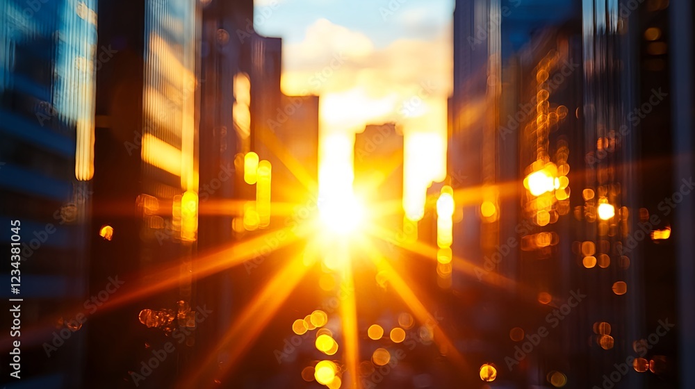 Obraz premium Golden Hour Cityscape Sunset Rays