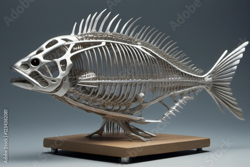 Metallic fish skeleton figu...