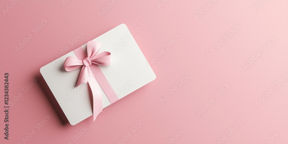 3D rendering of a blank white gift card mockup on a pink background with a soft shadow 3D rendering of a blank white gift card mockup on a pink background with a soft shadow