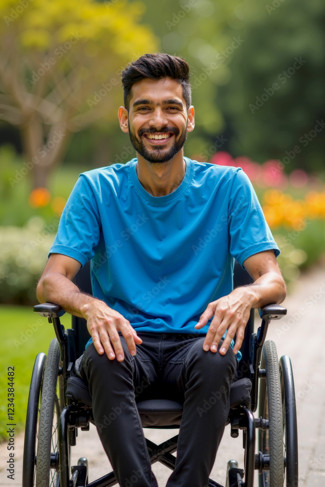 Smiling Man in Wheelchair Enjoying a Day in the Park Smiling Man in Wheelchair Enjoying a Day in the Park