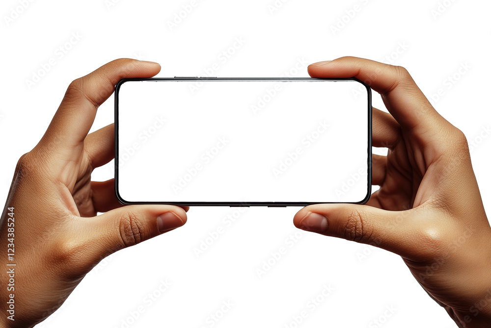 A person holding a mobile phone with a blank screen. PNG A person holding a mobile phone with a blank screen. PNG