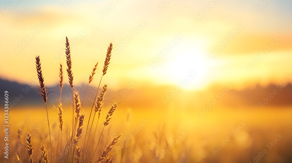 Golden Hour Sunset Over Grassy Field Golden Hour Sunset Over Grassy Field