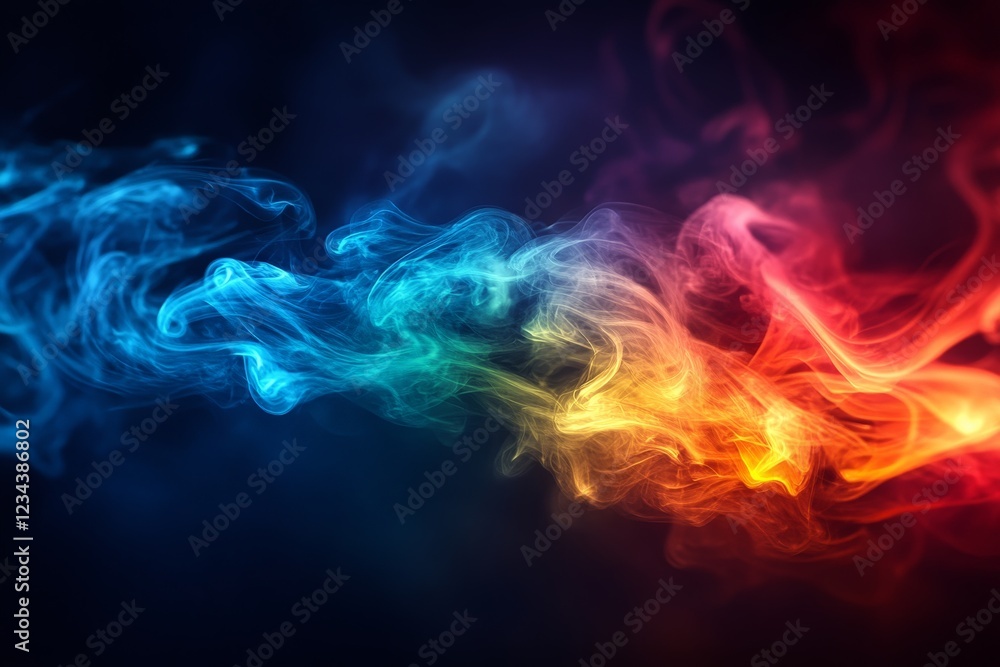 Colorful smoke swirling in vibrant shades creates a striking visual effect in a dark background Colorful smoke swirling in vibrant shades creates a striking visual effect in a dark background