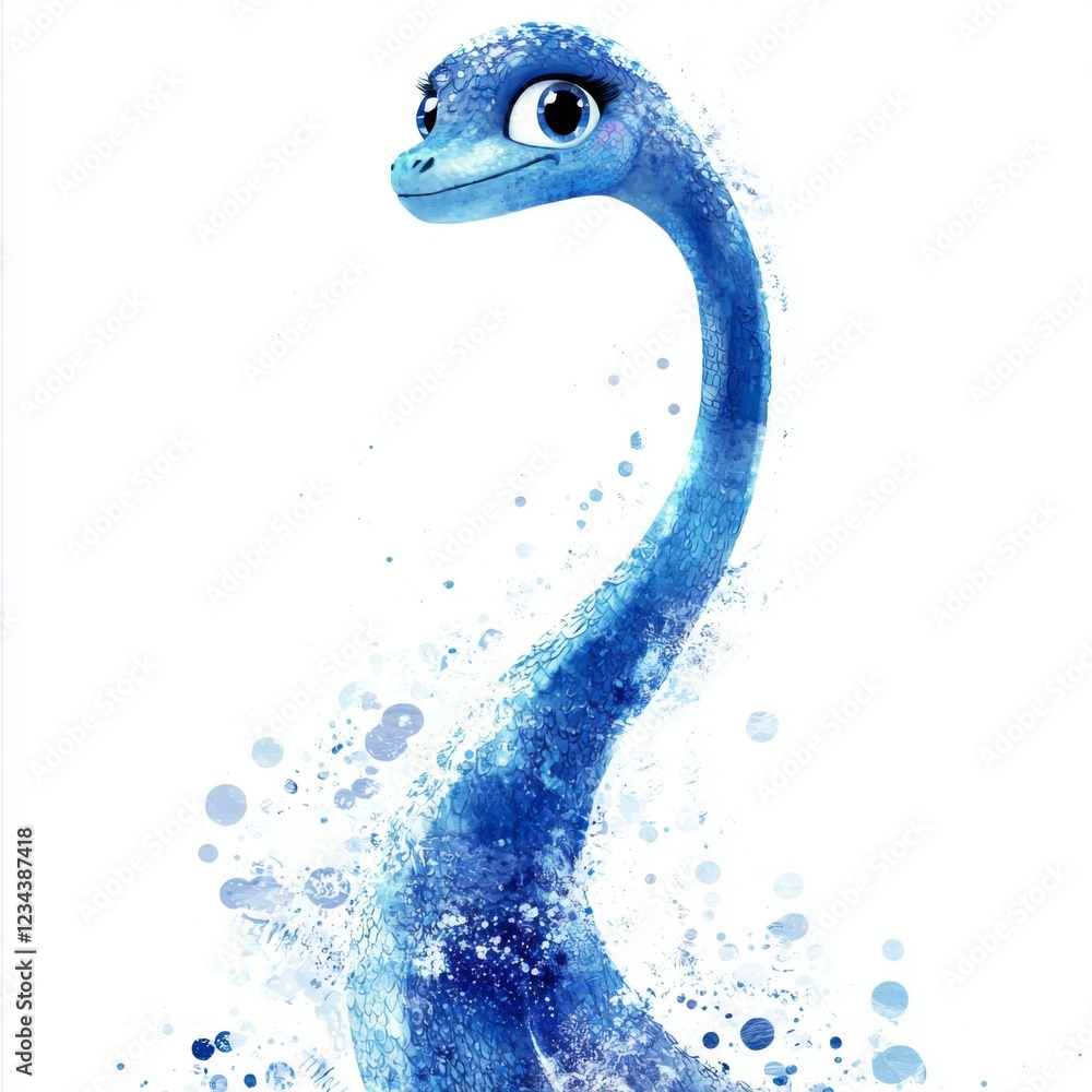 Fototapeta premium Whimsical Cartoon Character with Blue Color Palette and Playful Expression in a Splashy Environment