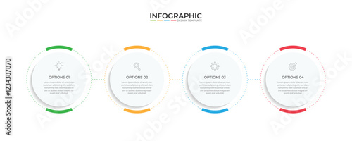 Minimal Business Infographics template. Timeline with 4 steps, options and marketing icons .Vector linear infographic with four circle conected elements. Can be use for presentation