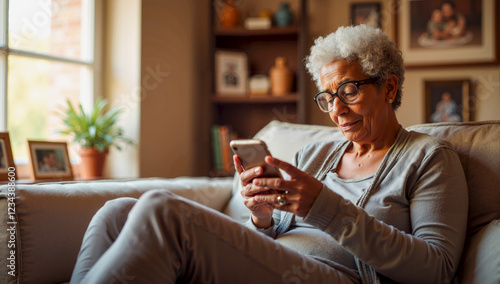 Woman on Couch Engaged in Cell Phone Use