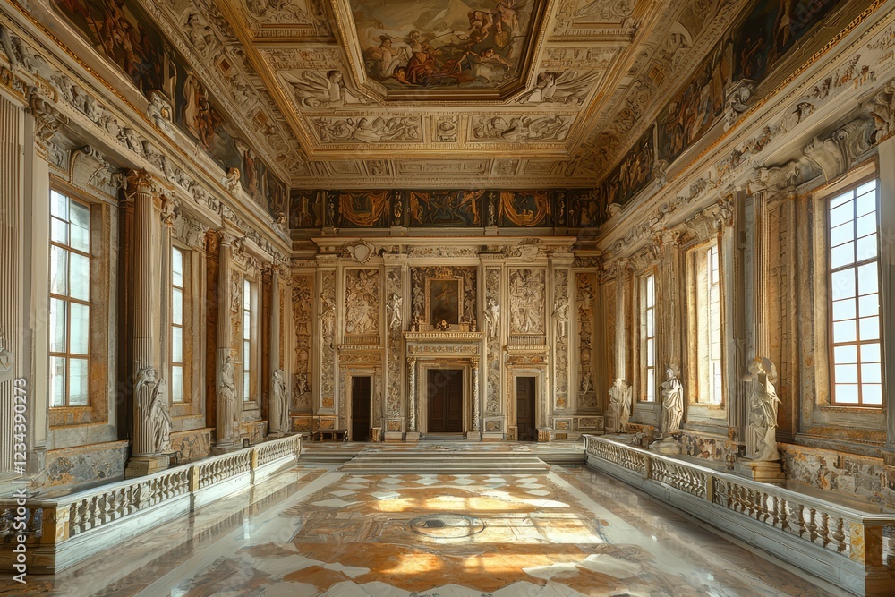 Fototapeta premium Ornate grand hall with elaborate frescoes and sculptures.