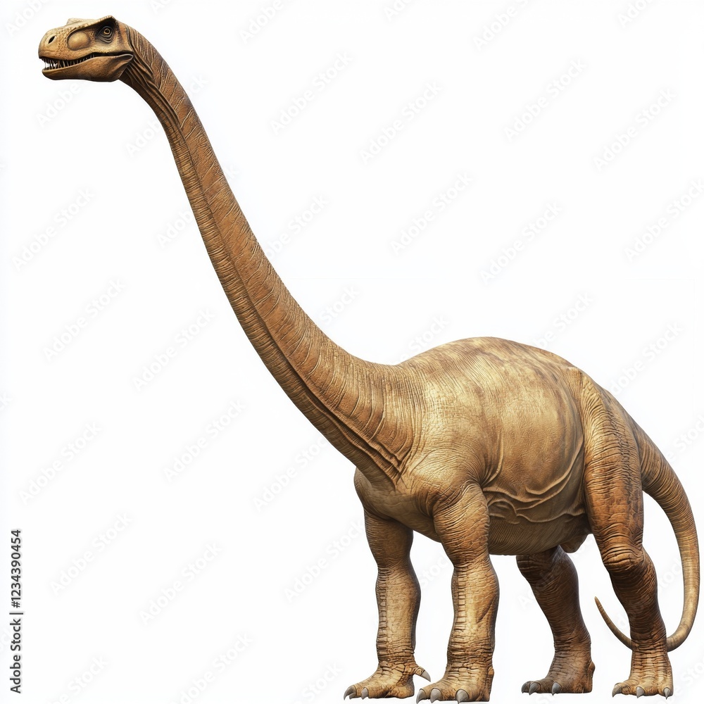 Obraz premium Realistic Illustration of a Long-Necked Dinosaur in a Natural Outdoor Environment with Vibrant Colors and Detailed Features